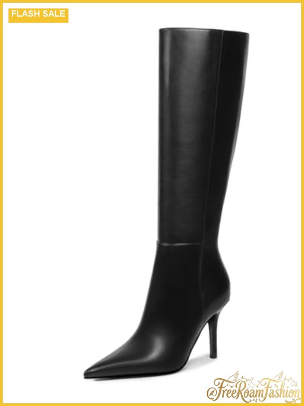 Women's Knee High Boots Stiletto Heel Pointed Toe Faux Leather Side Zipper